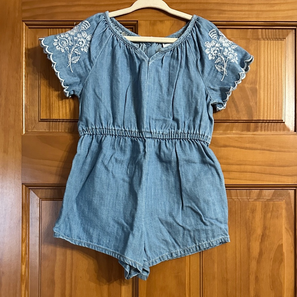 Old Navy Kids Blue Romper with Floral Embroidery